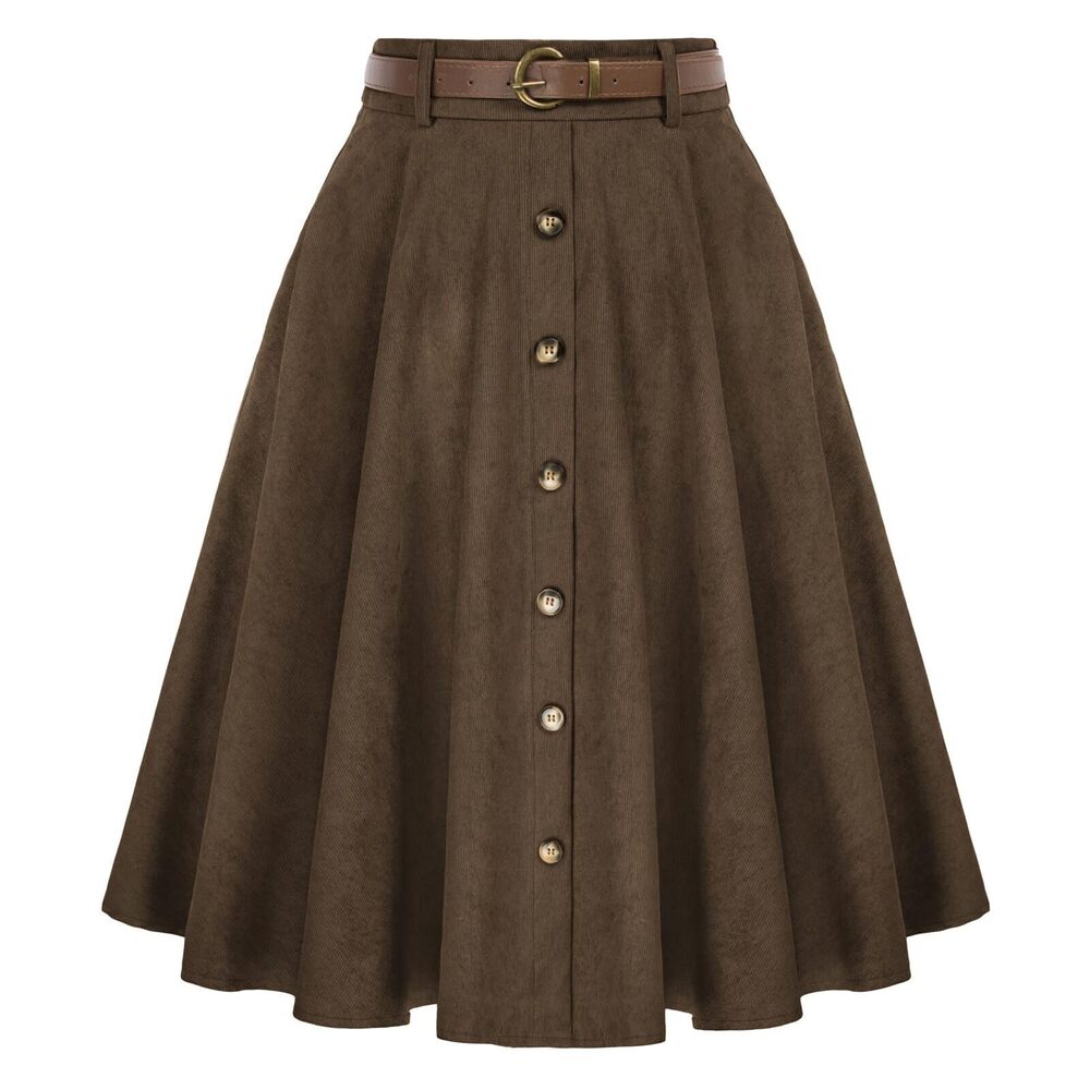 9853 1950s Skirt Fall Winter Corduroy High Waisted A-Line Vintage Midi